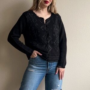 Deadstock Vintage 1990s Black Cardigan With Embroidery (M/L)